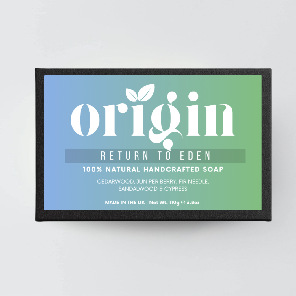 Front packaging of the Cedarwood & Juniper Berry natural tallow soap by Origin