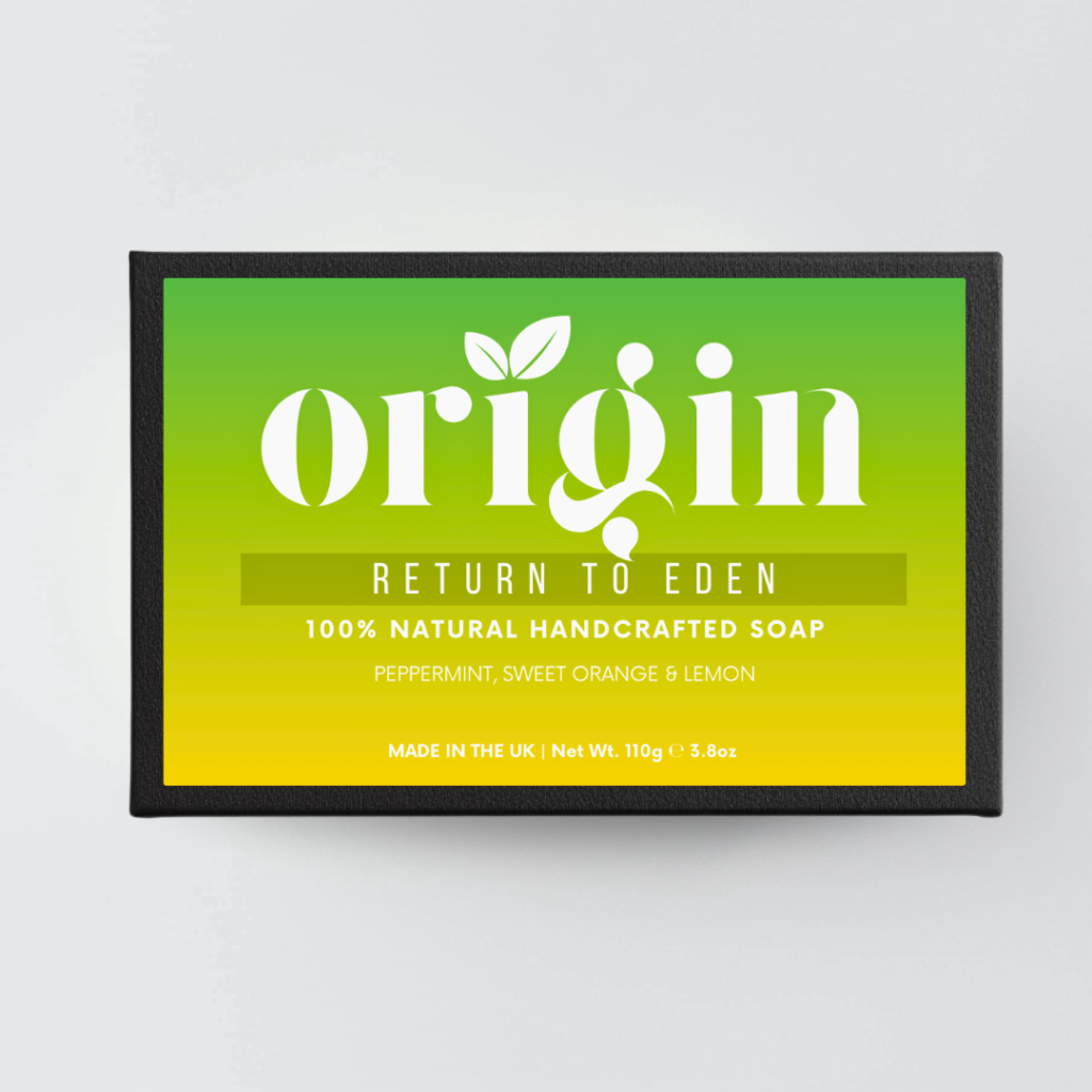 Front packaging of the Peppermint, Sweet Orange & Lemon natural tallow soap by Origin.