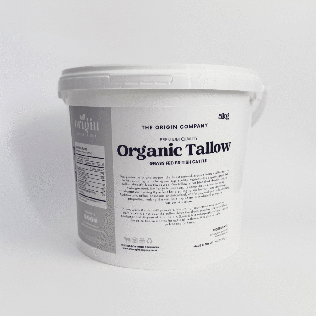 Organic grass-fed beef tallow 5kg jar front view