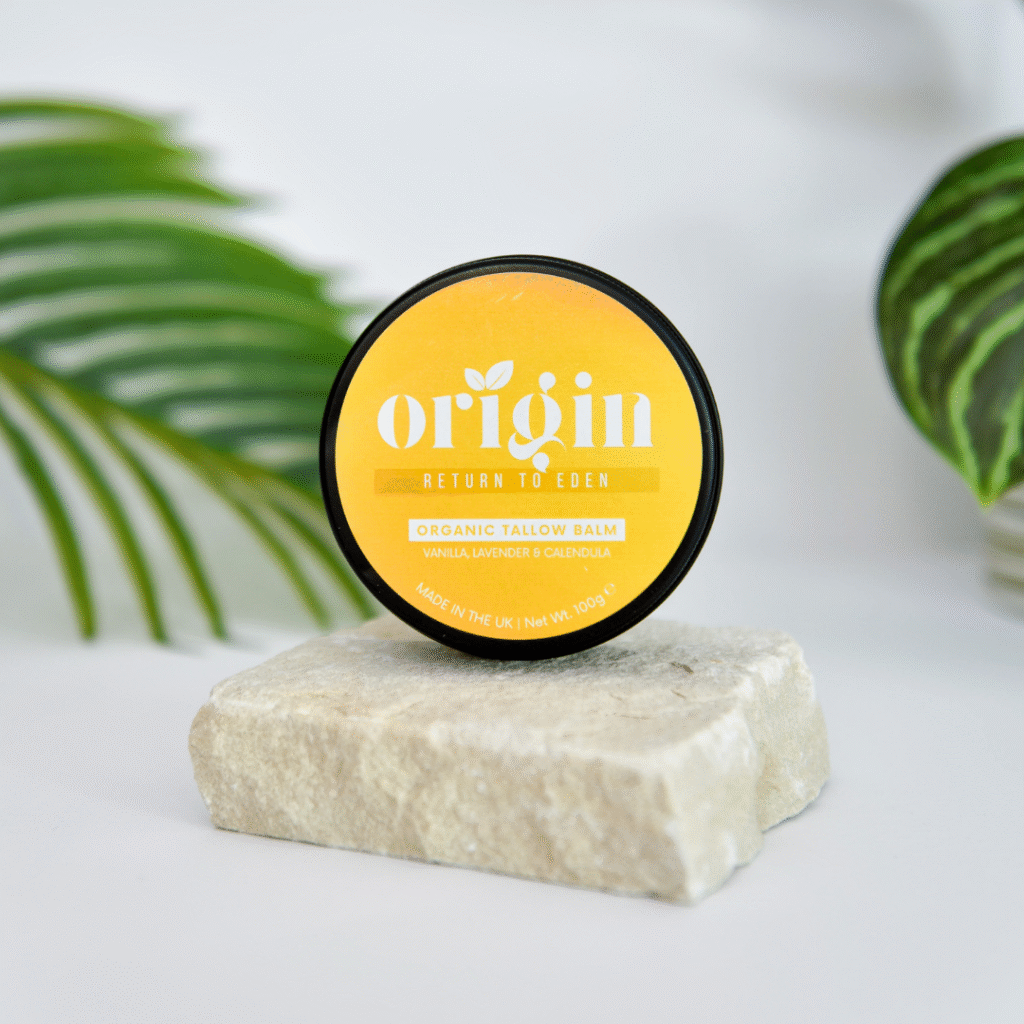 Calendula Lavender Vanilla Tallow Balm in black tin