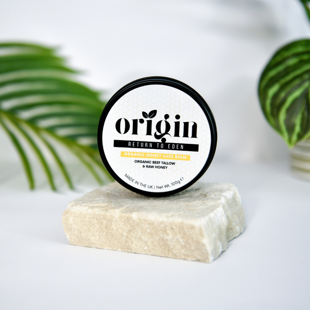 Honey Luxe Balm in black tin – organic tallow and raw honey balm