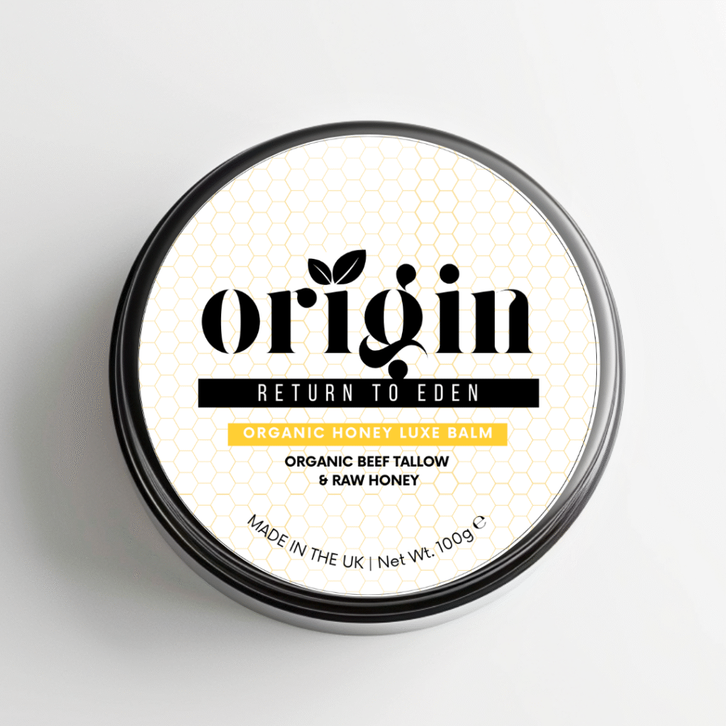 Honey Luxe Balm front view in tin – golden nourishing balm