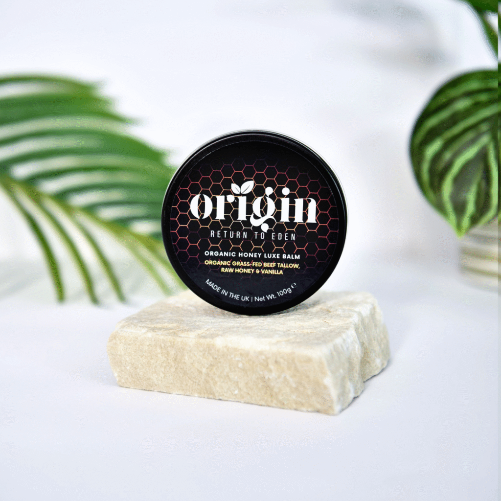 Honey and vanilla balm in eco-friendly matte black tin