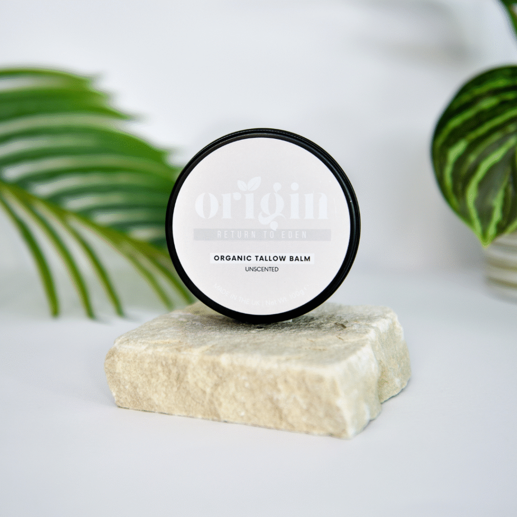 Unscented tallow balm in matte black tin