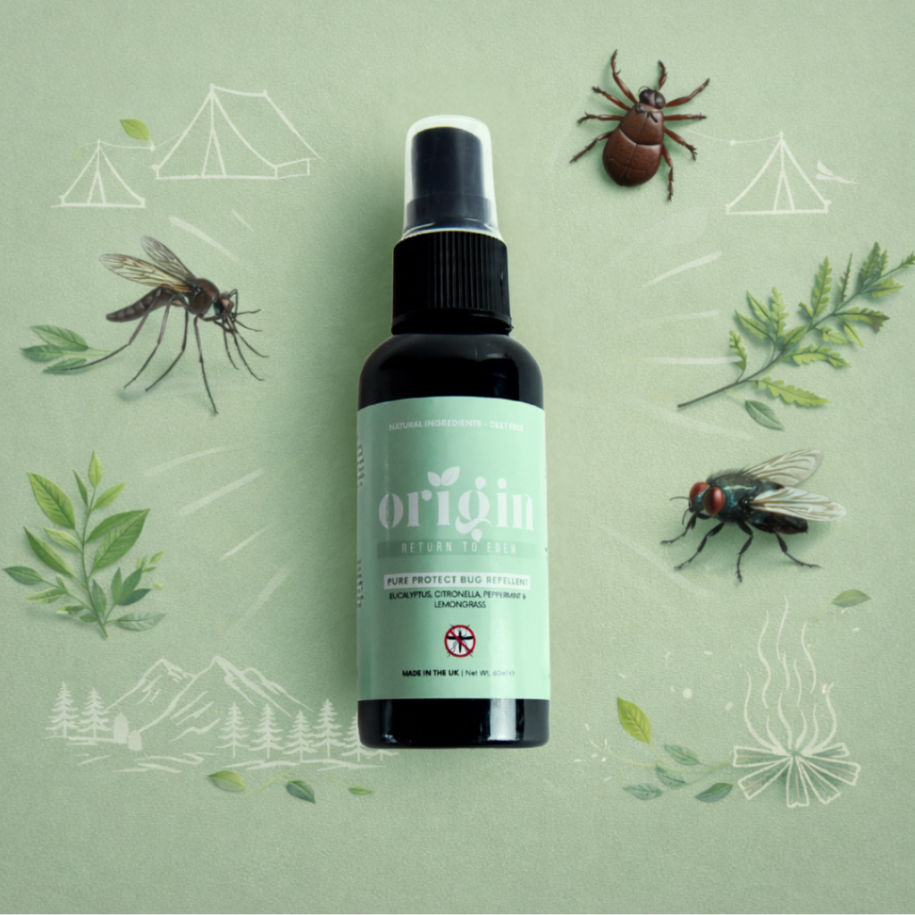 Natural bug repellent spray used outdoors while camping