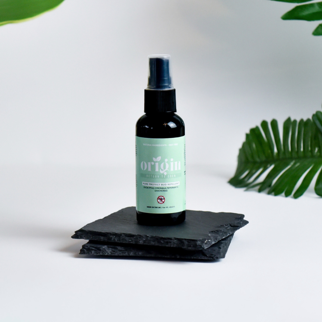 Pure Protect natural bug repellent spray in black bottle