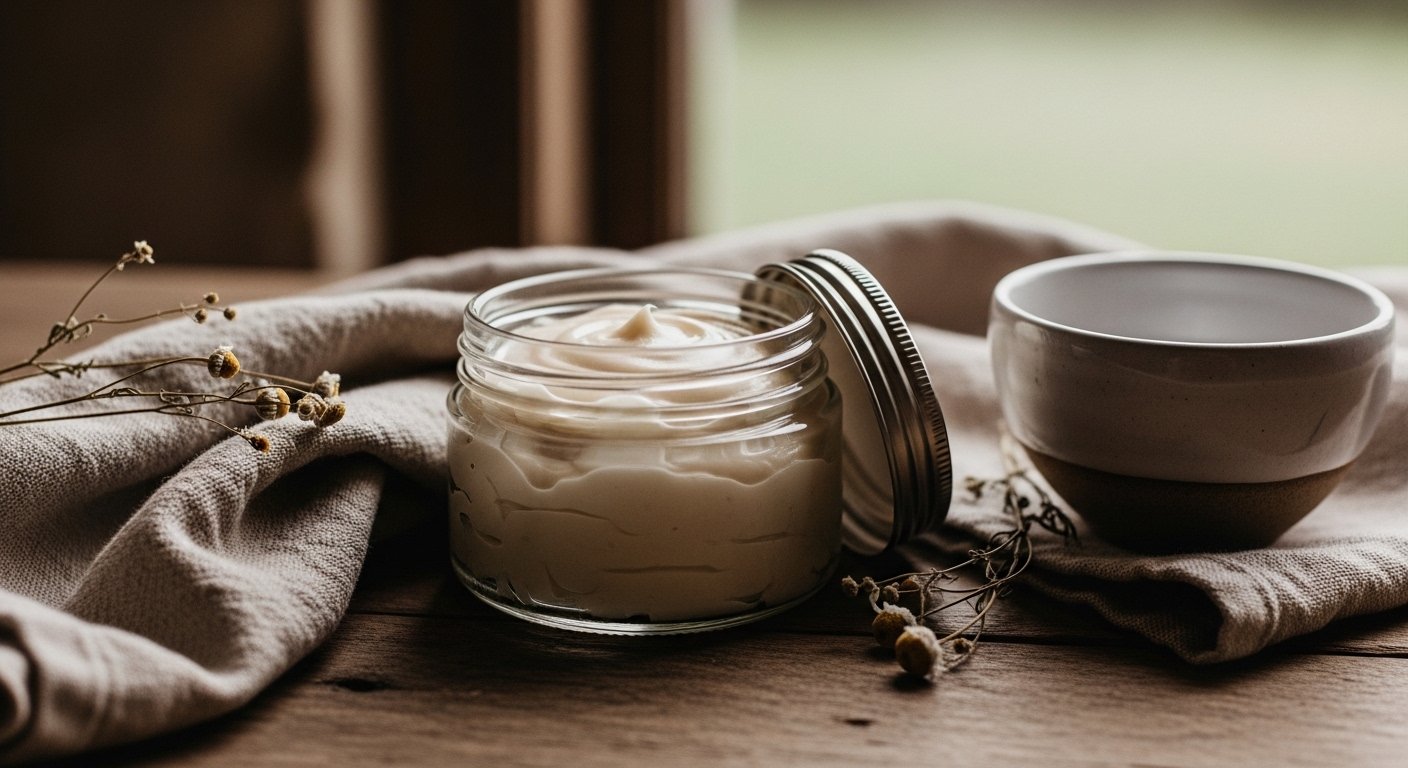 Whipped tallow balm in a glass jar with natural ingredients