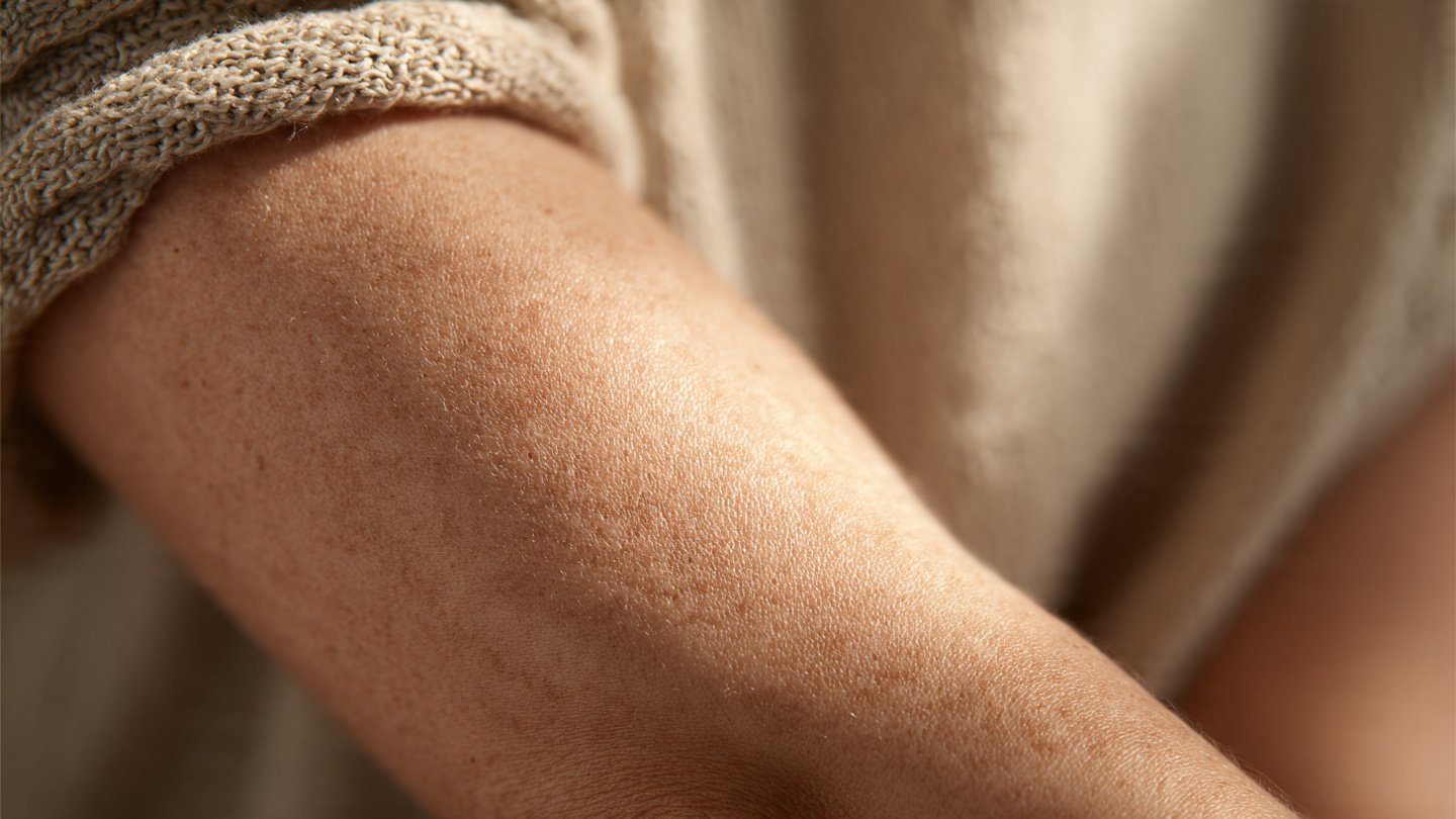 Close-up of dry sensitive skin being gently moisturised with natural balm texture symbolising eczema relief