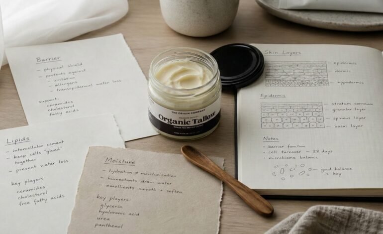 minimal skincare consultation scene with natural balm and notes