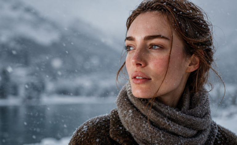 Person outdoors in winter with naturally healthy hydrated skin protected by tallow balm