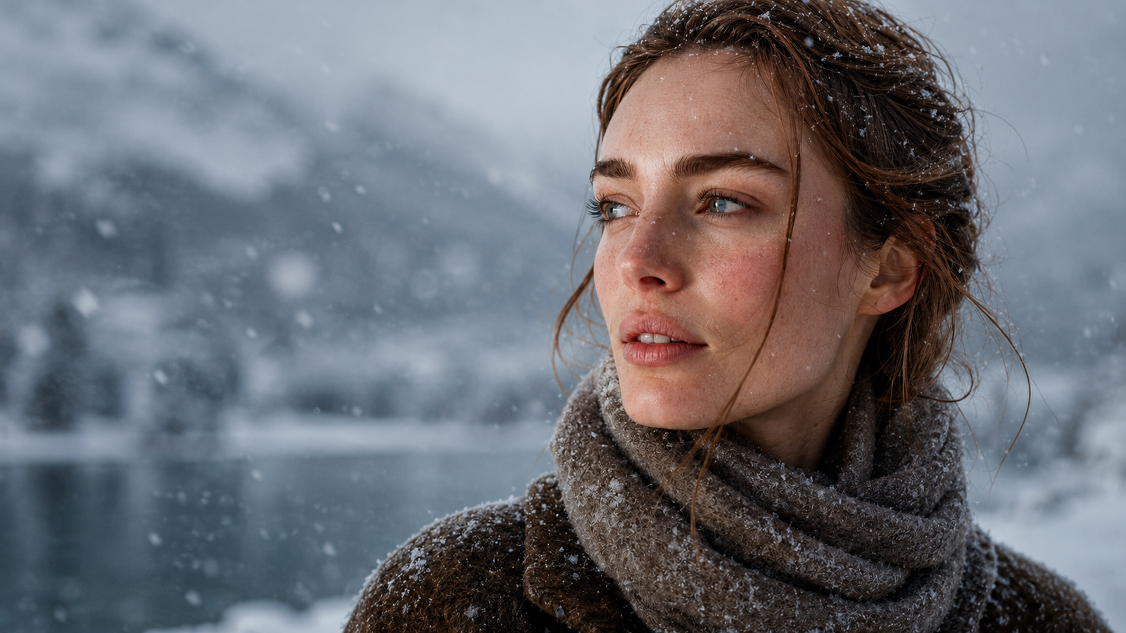 Person outdoors in winter with naturally healthy hydrated skin protected by tallow balm