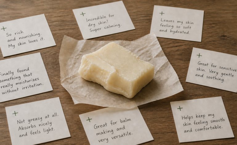 real customer feedback concept with tallow balm textures and handwritten notes